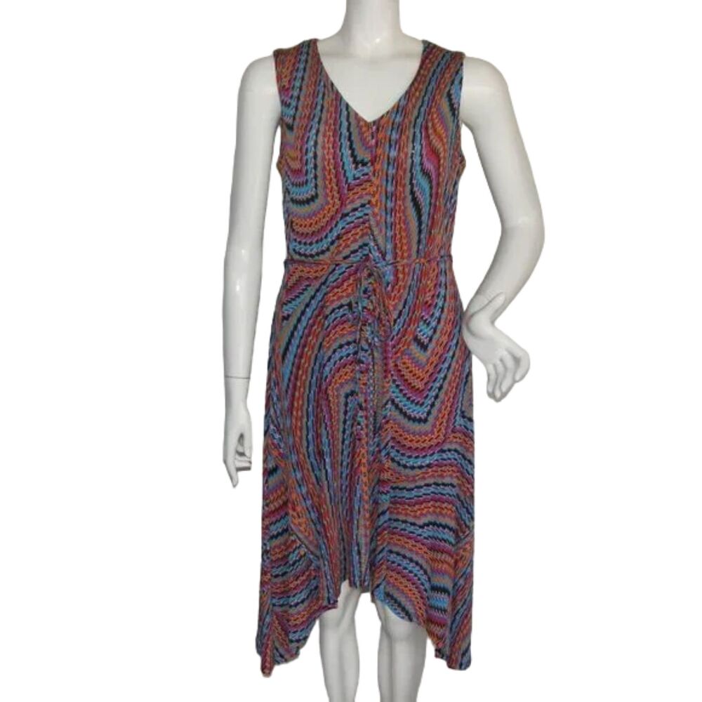 EMMA & MICHELE Dress, M, Digital Wavy print, Multiple colors, Sharkbite, Op Art